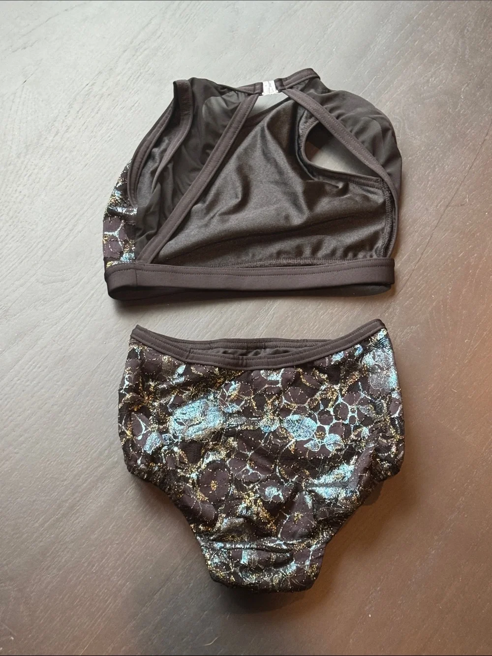 Kids Dance Two-Piece Crop Top and Briefs in Black with Blue & Gold Marble Print